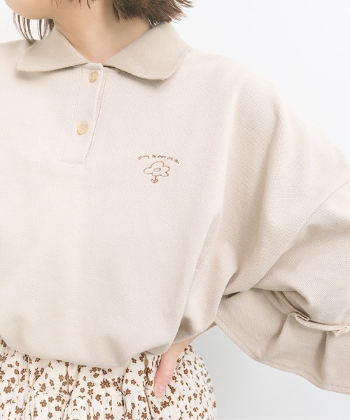 nemne（ネンネ） ポロシャツ ぽかぽか陽気とリメイク風ソデフリル