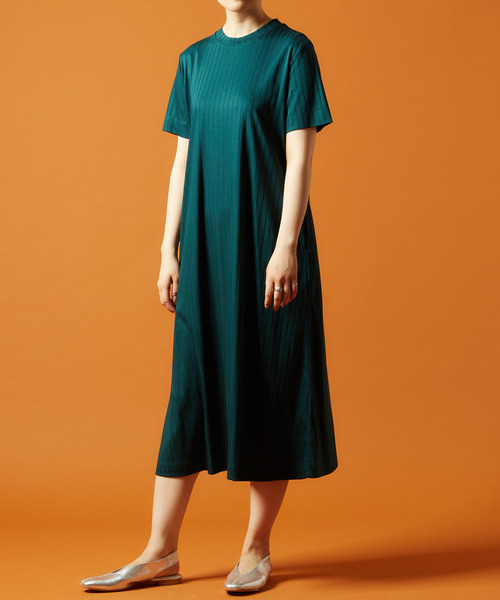 49 割引free レディース Mサイズ相当 グリーン キャメルずっと気になってた ワンピース 縦ラインがスッキリ見え 綿レーヨン カットソーワンピース 半袖 ワンピース チュニック レディースファッション ファッションfree レディース Mサイズ相当 グリーン