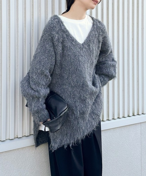 ニット セーター モヘアタッチ2WAYオーバーニット レディース
