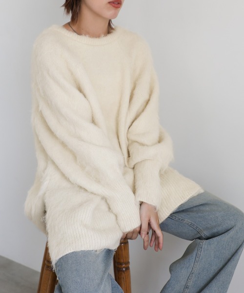 ニット セーター モヘアタッチ2WAYオーバーニット レディース select MOCA ニット セーター モヘアタッチ2WAYオーバーニット