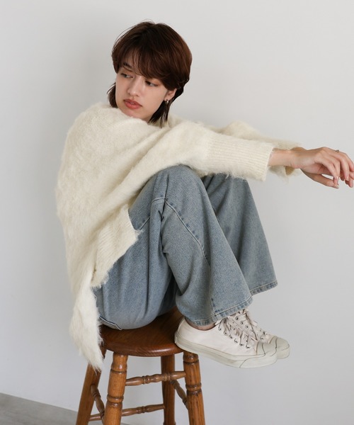 ニット セーター モヘアタッチ2WAYオーバーニット レディース select MOCA ニット セーター モヘアタッチ2WAYオーバーニット