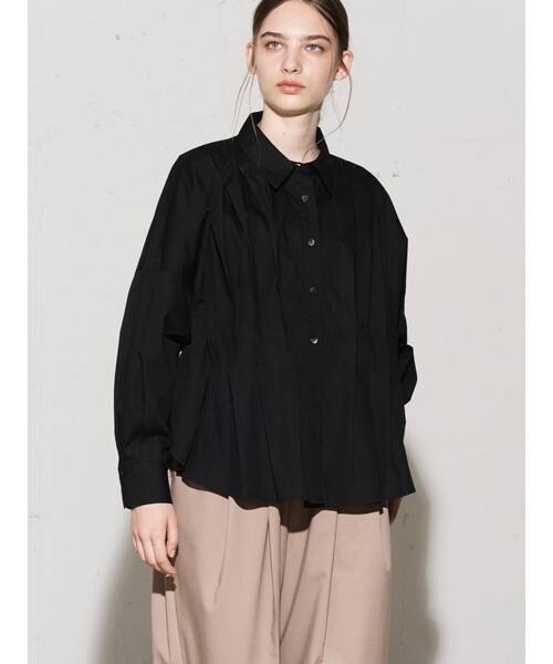 ブラウス シャツ MIDIUMISOLID for Ladies ピンタックドロップショルダーシャツ レディース
