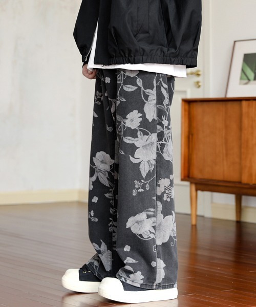 ワイドパンツ ジーンズ 「FVLMEN」vintage flower print wide denim