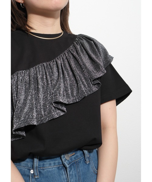 marry me Tシャツ　フリル palm RICHE tシャツ ラメフリルカットTOPS レディース