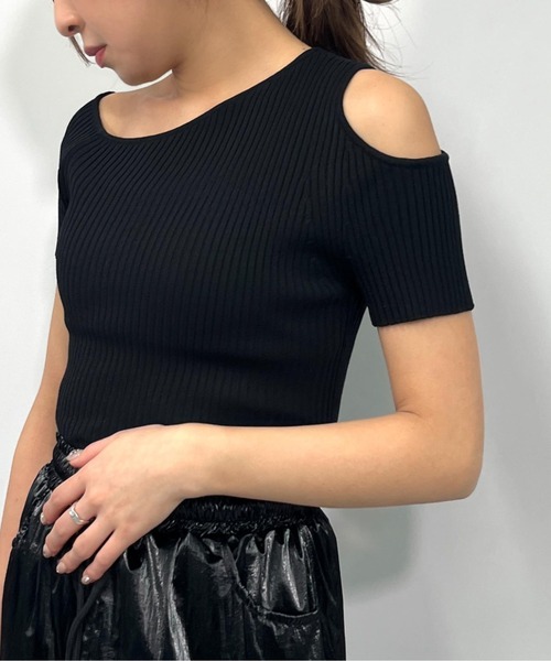 ANAP tシャツ ワンショルダーカットアウトリブニットトップス