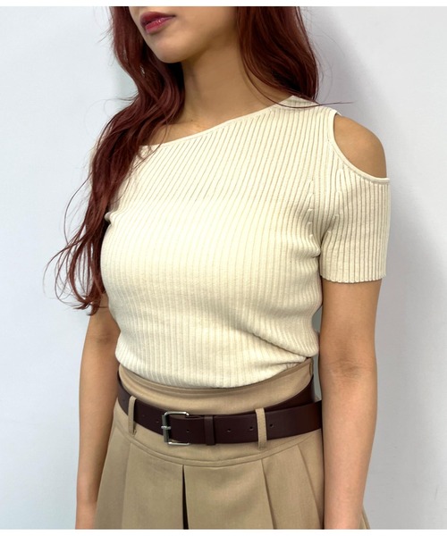 ANAP tシャツ ワンショルダーカットアウトリブニットトップス