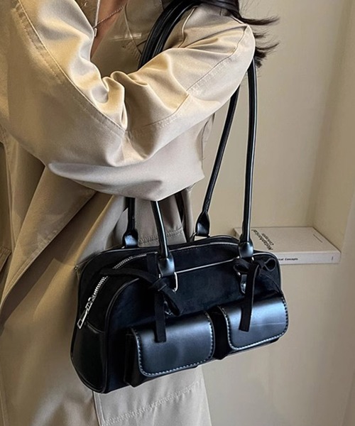 ハンドバッグ リボンベロアハンドバッグ「リボン取り外しOK