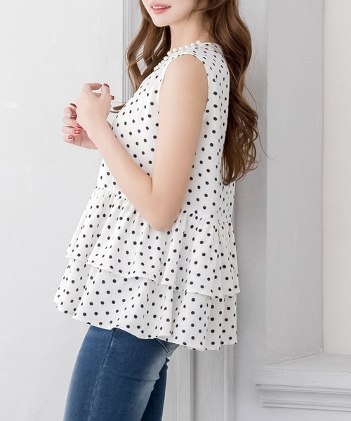 D&G 透け感 ラメヒョウ柄 ノースリーブトップス Julia Boutique（ジュリアブティック） tシャツ 裾ティアードフリル