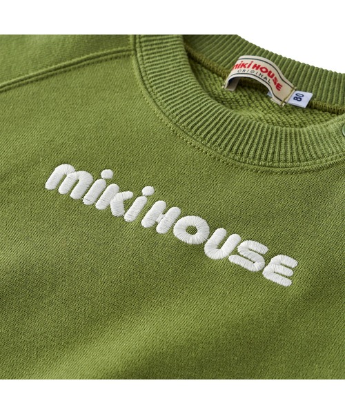 【美品】ミキハウス　スウェットロゴトレーナー　100 子供服　カーキ MIKI HOUSE（ミキハウス） トレーナー バックロゴトレーナー キッズ