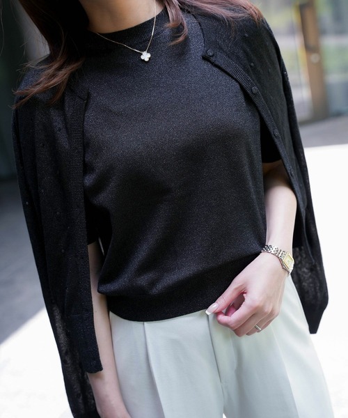 ニット セーター バック パール ベーシック ラメ ニット トップス HUIT レディース HUIT bouquet ニット セーター バック パール ベーシック ラメ