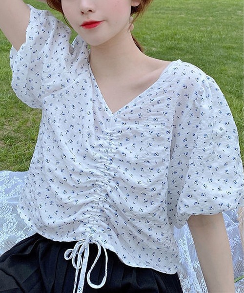 セオリーリュクス花びら水玉模様 Vネック半袖ブラウス 極美品✨セオリーリュクス 半袖ブラウス ドット柄 花びら