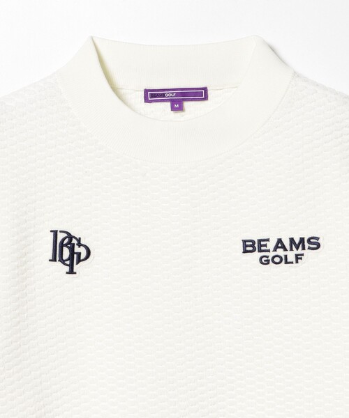 【ビームスゴルフ】ニットセーター　ロゴ柄　Mサイズ　クルーネック　ホワイト系 BEAMS GOLF セーター ニット PURPLE LABEL / スフィダンテ パイル