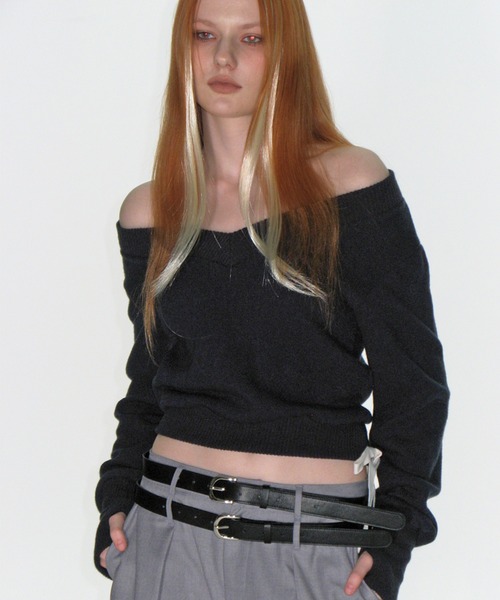 ニット 「CRANK」RIBBON WARMER V-NECK KNITWEAR レディース 