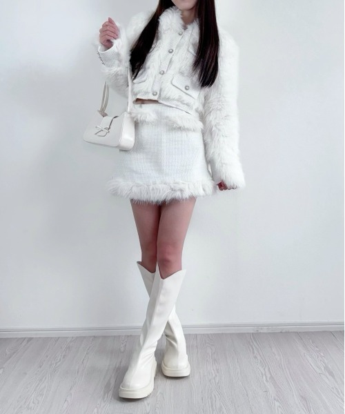 セットアップ 「上品な韓国コーデに」ツイードショートファー