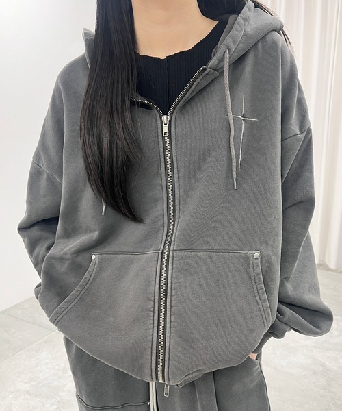 パーカー クロス刺繍ZIPパーカー レディース メンズ