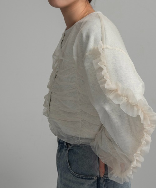 lawgy チュールドッキングフリルスウェット lawgy tシャツ tulle docking frill sweat / チュールドッキング
