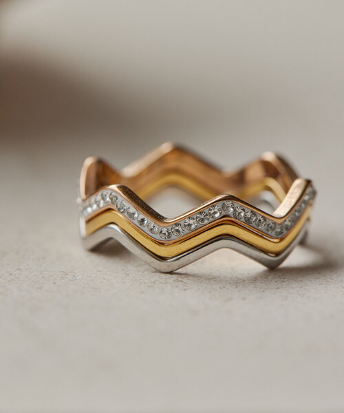 指輪 リング 「金属アレルギー対応/ステンレス」ギザギザ3色リング レディースの画像