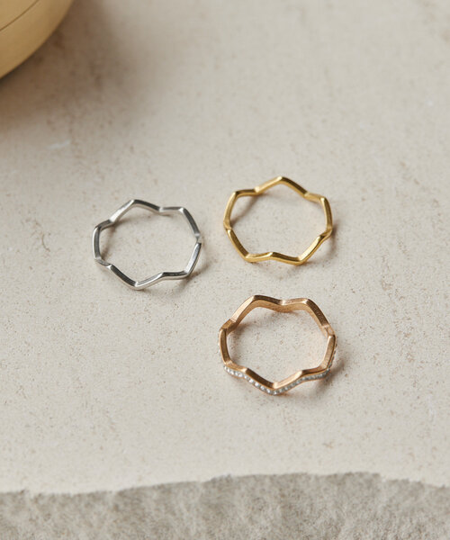 指輪 リング 「金属アレルギー対応/ステンレス」ギザギザ3色リング レディースの画像