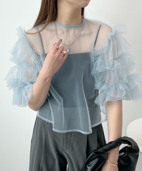 トップス Eri Futier Land（フューティアランド） tシャツ 袖レイヤーフリルシアー