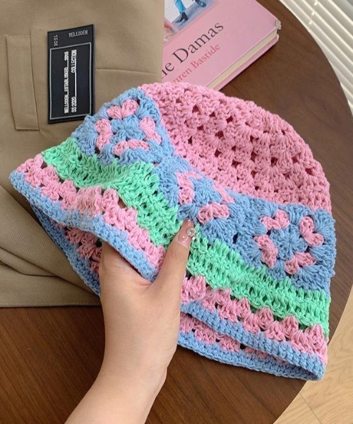 帽子 ハット カラフルかぎ編みバケットハット レディース : ZOZOTOWN