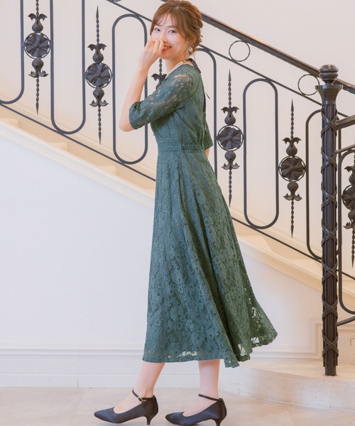 Retica（レティカ） ドレス パーティードレス Aライン 総レース 五分袖