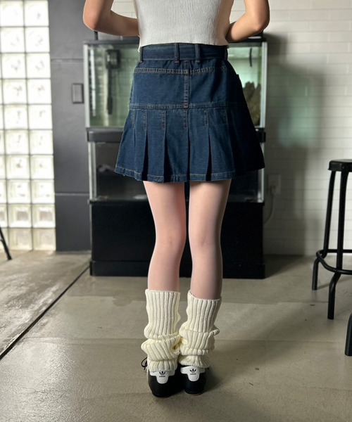 Kotoe デニムスカート ベルト付き プリーツデニムスカート
