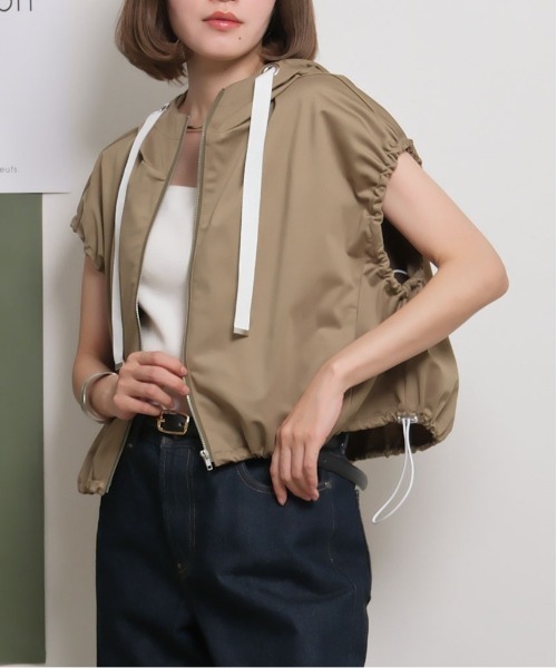 ベスト ジレ ドロストデザインフード付きZIPベスト レディース