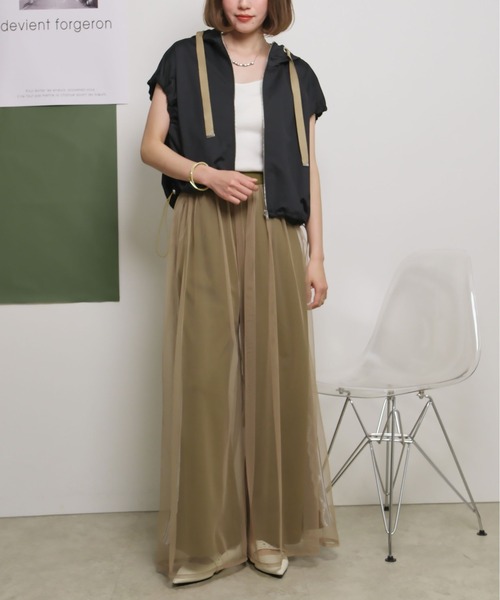 ベスト ジレ ドロストデザインフード付きZIPベスト レディース palm RICHE ベスト ジレ ドロストデザインフード付きZIPベスト