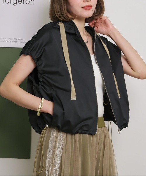 ベスト ジレ ドロストデザインフード付きZIPベスト レディース palm RICHE ベスト ジレ ドロストデザインフード付きZIPベスト