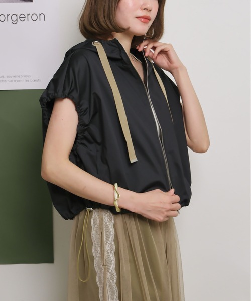 ベスト ジレ ドロストデザインフード付きZIPベスト レディース palm RICHE ベスト ジレ ドロストデザインフード付きZIPベスト