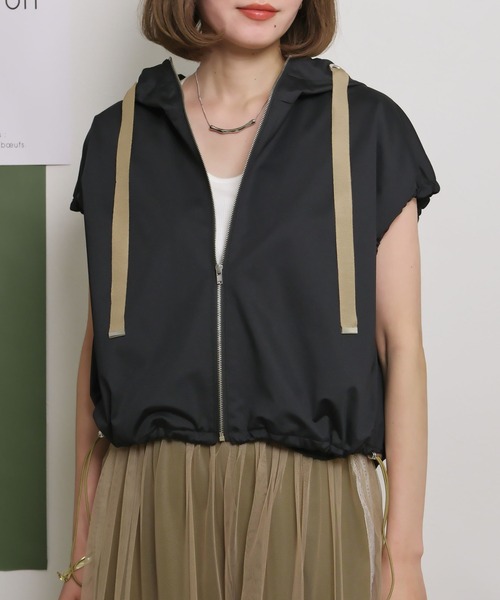 ベスト ジレ ドロストデザインフード付きZIPベスト レディース palm RICHE ベスト ジレ ドロストデザインフード付きZIPベスト