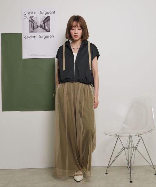 ベスト ジレ ドロストデザインフード付きZIPベスト レディース palm RICHE ベスト ジレ ドロストデザインフード付きZIPベスト