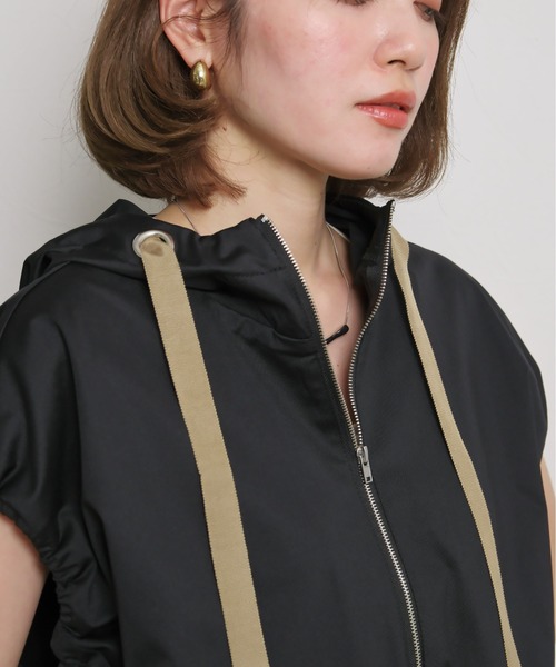 palm RICHE ベスト ジレ ドロストデザインフード付きZIPベスト