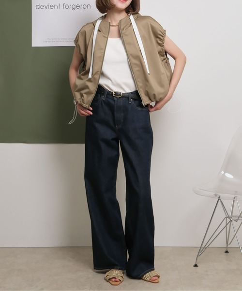 ベスト ジレ ドロストデザインフード付きZIPベスト レディース palm RICHE ベスト ジレ ドロストデザインフード付きZIPベスト