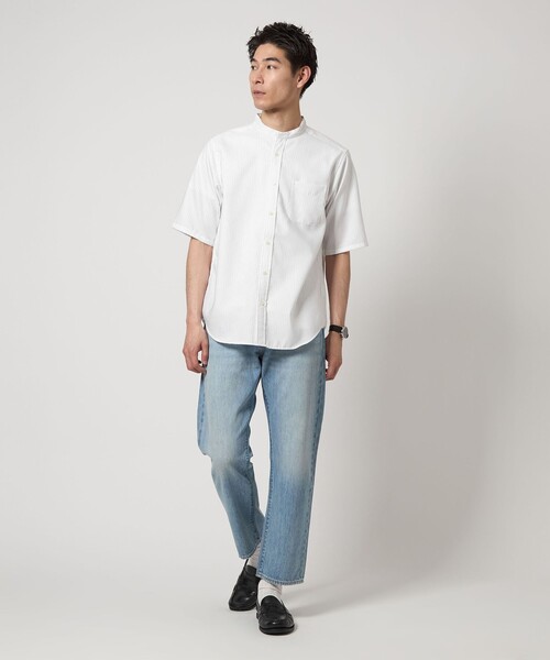 薄手 半袖シャツ パンツ ストライプスーツ メンズ ゆったり n989 半袖ワイシャツ ストライプ ブルー CoolMax ELLE HOMME｜CHOYA