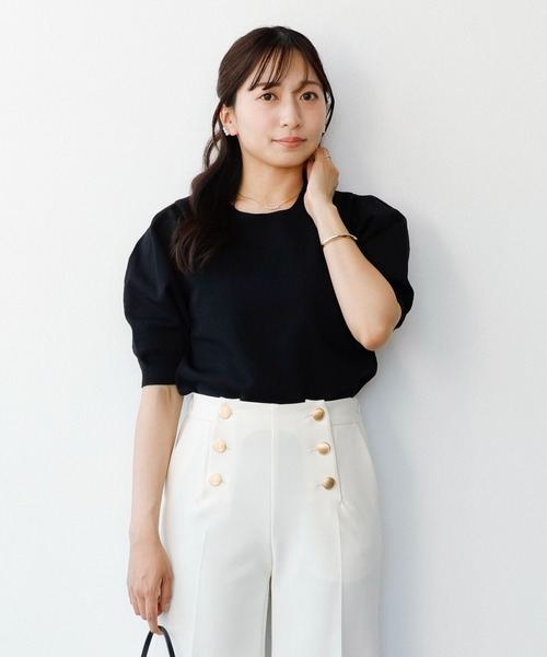 ニット セーター 袖口パール釦タックスリーブニット　ニット・セーター レディース SAISON DE PAPILLON ニット セーター プチハイネックフレンチ