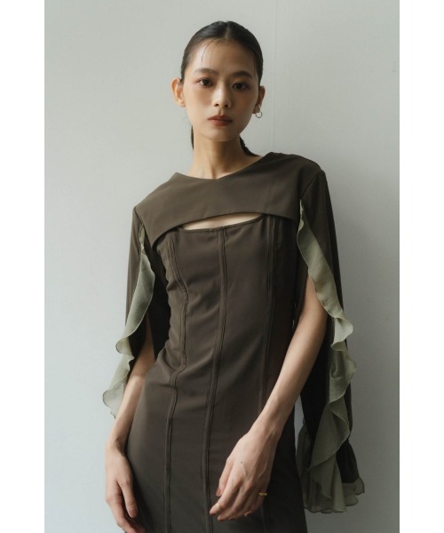 Knuth Marf オリーブ Vネック マキシドレス Knuth Marf（クヌースマーフ） ワンピース frill sleeves one piece