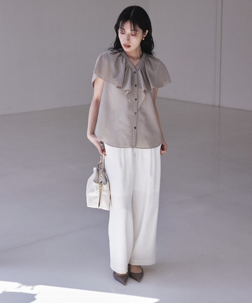 qualite（カリテ） ブラウス シャツ ラッフルカラーVネックブラウス 