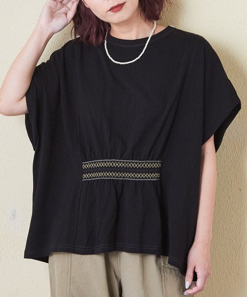tシャツ 21/-OE天竺スモッキング刺繍プルオーバー レディース