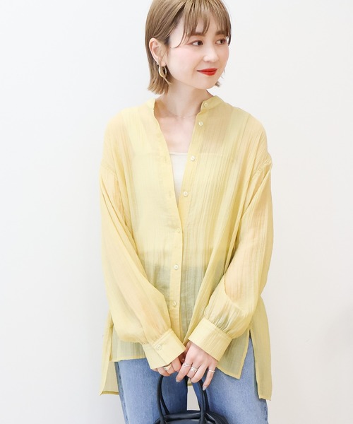 【シナモン】ストライプスタンダードバックタックシャツ＋楊柳シアーシャツ AMERICAN HOLIC（アメリカンホリック） ブラウス シャツ 楊柳シアー