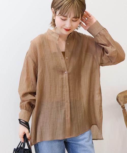 AMERICAN HOLIC ブラウス シャツ 楊柳シアーバンドカラーシャツ