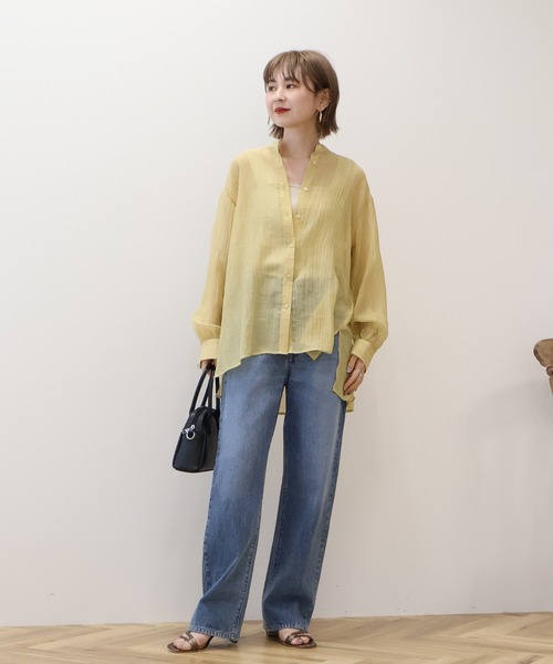 AMERICAN HOLIC ブラウス シャツ 楊柳シアーバンドカラーシャツ