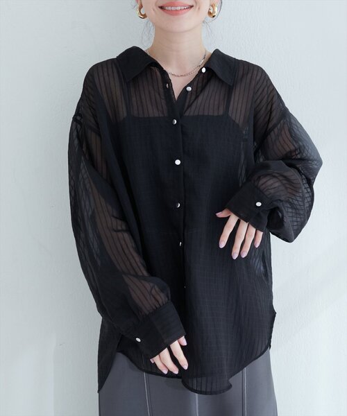 natural couture ブラウス シャツ 「WEB限定」シアービッグシャツ
