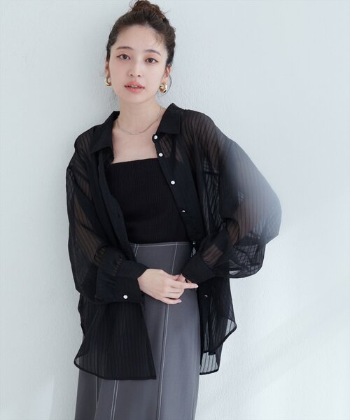 natural couture ブラウス シャツ 「WEB限定」シアービッグシャツ