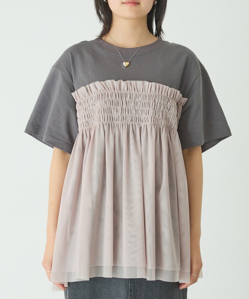 「LAVEANGE」 半袖カットソー 4L チャコールグレー レディース_画像4