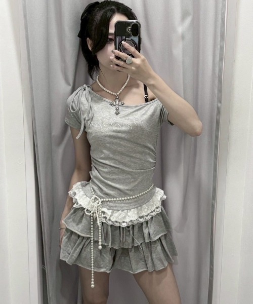 tシャツ 「nmtc +」lettering cubic lace tee / 「エヌエムティーシー