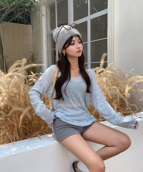 ニット セーター セミシアールーズニットトップス レディース