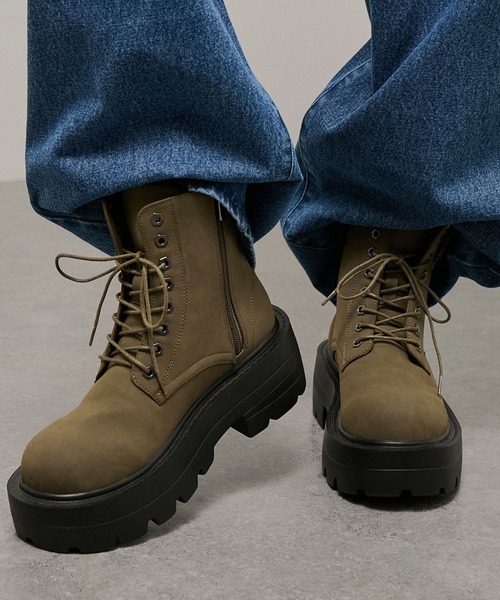 ブーツ 「Alfred Alex」Chunky High-Sole Boots/ハイソール サイド