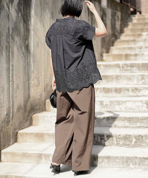 「&HALF」 「Worldclass」半袖ブラウス M ブラック レディース_画像6
