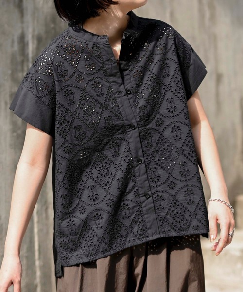 「&HALF」 「Worldclass」半袖ブラウス M ブラック レディース_画像8